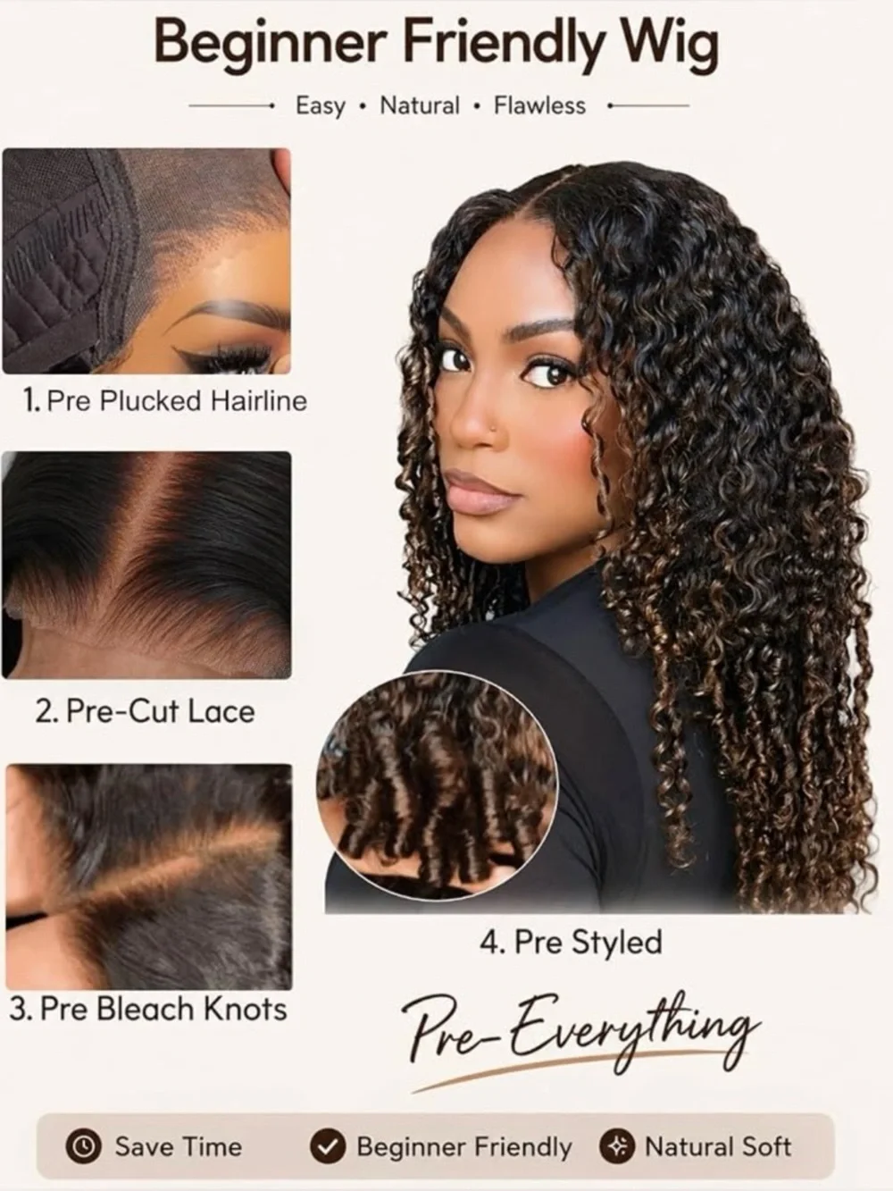Unice Black & Chestnut Ombre Burmese Curly Finger Coil Human Hair 20 Inch Wig